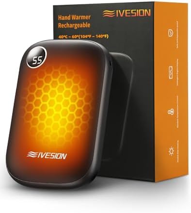 Ivesion Hand Warmers, 10000 mAh Hand Warmers Rechargeable, Reusable USB Electric Hand Warmer with Stepless Temperature Regulation, Portable Power Bank for Outdoors, Gifts for Women Men
