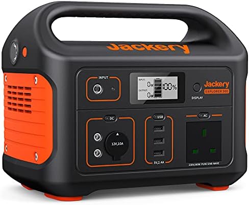 Jackery Portable Power Station Explorer 500, 518Wh Outdoor Backup Mobile Lithium Battery Pack with 230V/500W AC Outlet for holiday RV Camping, Outdoor Adventure, Emergency