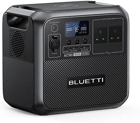 BLUETTI Portable Power Station AC180, 1152Wh LiFePO4 Battery Backup w/ 2 1800W (2700W peak) AC Outlets, 0-80% in 45Min., Solar Generator for Camping, Off-grid, Power Outage