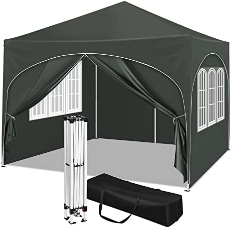 WOLTU Pop-up Gazebo, Gazebo with Sides 3m x 3m, Folding Event Shelter for Outdoor, Garden, Camping, Height Adjustable, Waterproof, UV-Protection, with Carry Bag, Grey