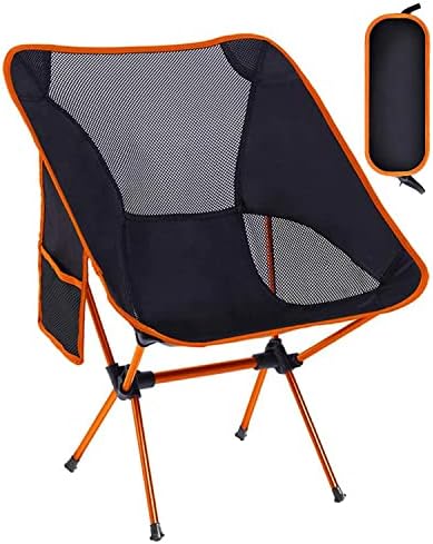 MOXTOYU Folding Camping Chair, Strong Sturdy Portable Folding Chairs Outdoor with Carry Bag, Backpack Ultra Lightweight, Travel, Hiking, Camp, Fishing, Picnic Orange,35.5*13*10.5cm