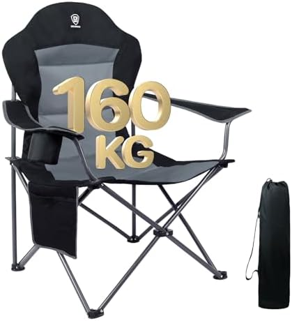 EVER ADVANCED Camping Chairs for Adults Heavy Duty Folding Chair Up to 160kg Oversized with High Back & Cup Holder & Side Pocket Comfy Camp Fold Up Chair