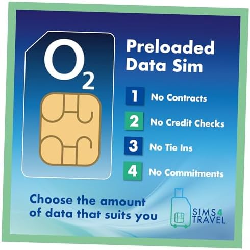 O2 Data Sim Card Preloaded with UNLIMITED 4G/5G Data. Includes 25GB to Roam for Free in 47 Countries. No Contracts, No Commitments, No Credit Checks, No Tie-ins, No Personal ID. (Valid for 1 Month).