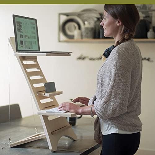 HumbleWorks. Stan-1 (Natural Wood). Ergonomic, height-adjustable standing desk. Standup Desk, Standing desk converter for Home Office, supports laptops with screens up to 15"